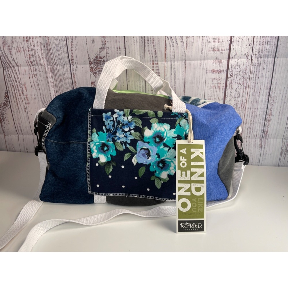 Refried Apparel New Small Duffel Bag 16" boho, patchwork, recycled USA $100